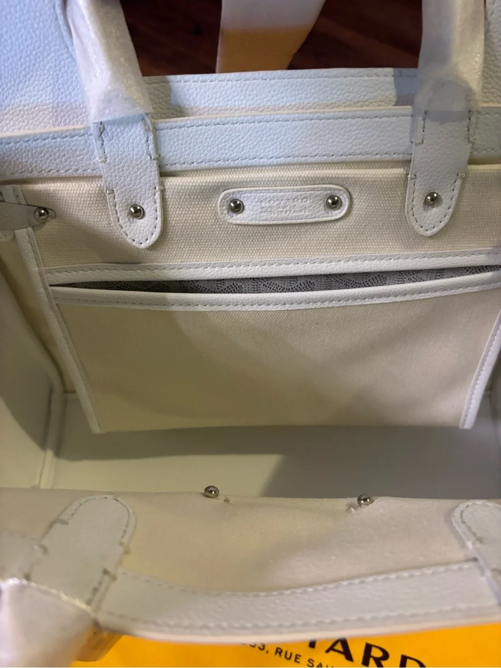 White Top-Handle Satchel with Chevron Goyardine Panel
